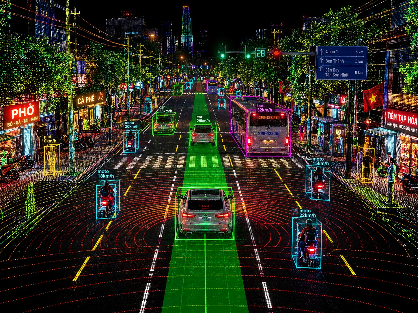 Urban traffic with object detections