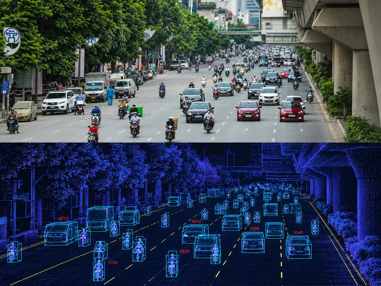 Urban road paired with a traffic digital twin